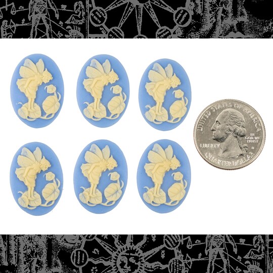 Blue and Cream Fairy with Ladybug 25mm x 18mm Cameos - Set of Six - XXX - CAM250